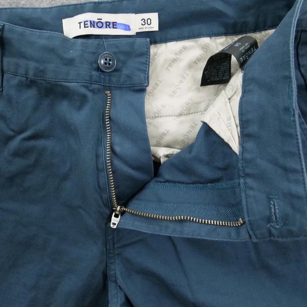 Tenore Pants Mens 30 Blue Flat Front Chinos Mid Rise Casual Cotton